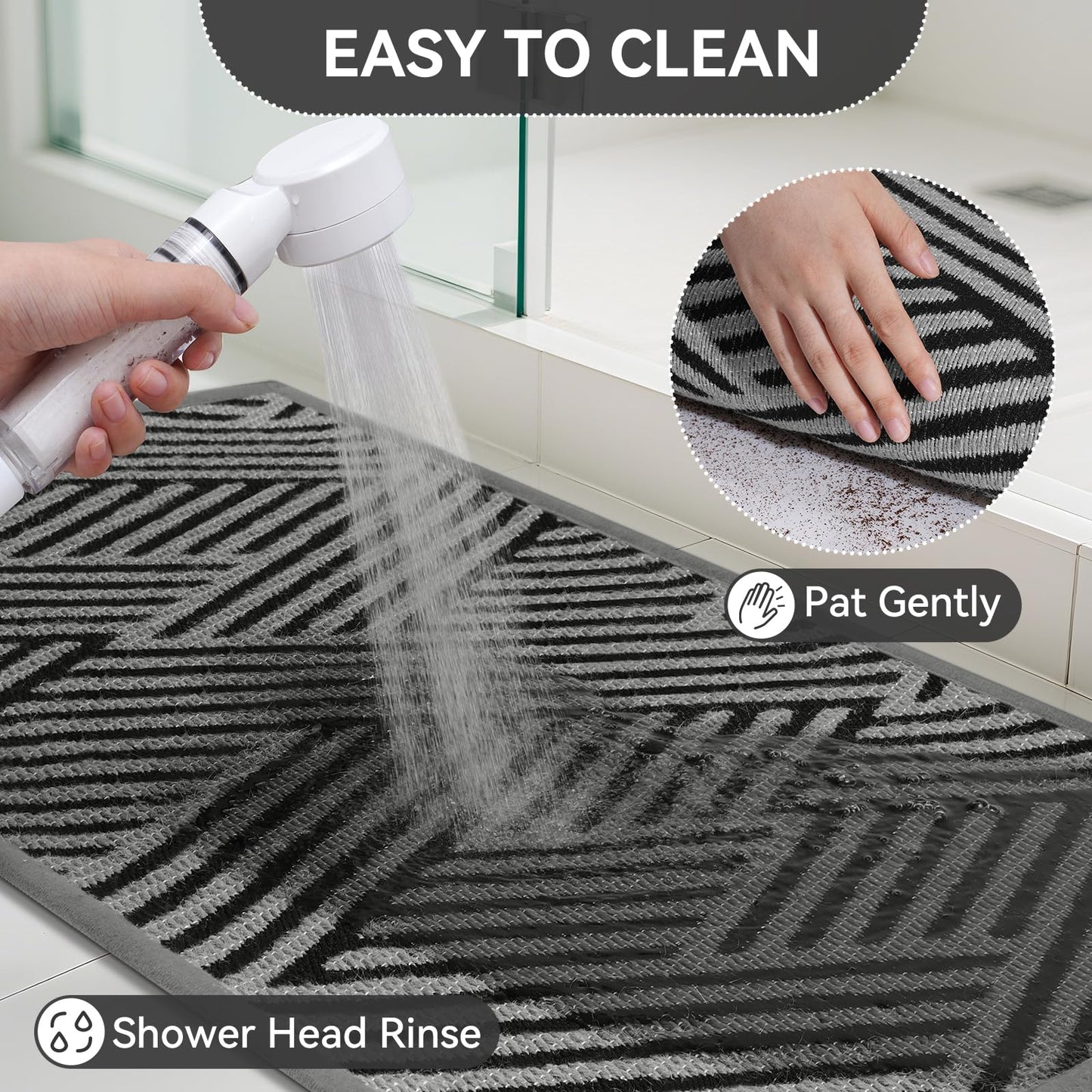 QiCaiJia Door Mat Indoor Outside Entrance 31"x47", Low-Profile Non Slip Outdoor Inside Doormat Entryway Mat, Dirt Resistant Absorbent Front Porch Welcome Entry Mats, Washable Easy Clean, Grey