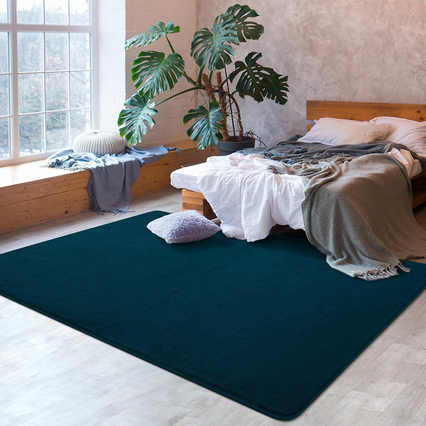 Softlife Navy Blue Area Rug for Bedroom Living Room, Solid Non-Slip 5x7 Fluffy Carpet with Soft Low Pile for Kids Boys Girls, Machine Washable Fuzzy Aethetic Rugs Home Dorm Decor
