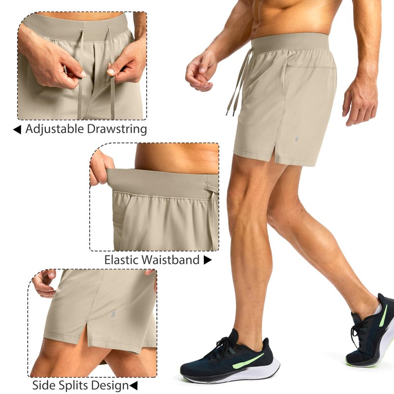 Soothfeel Men's Running Shorts with Zipper Pockets 9"/ 7"/ 5" Lightweight Quick Dry Basketball Gym Workout Athletic Shorts for Men (Khaki, XXL)