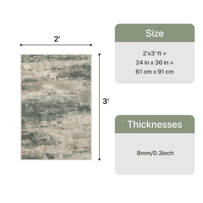 GENIMO 2x3 Rugs for Entryway, Washable Bathroom Kitchen Rugs Non Slip, Modern Abstract Soft Small Area Rug Indoor, Low Pile Throw Carpet, Sage Sand