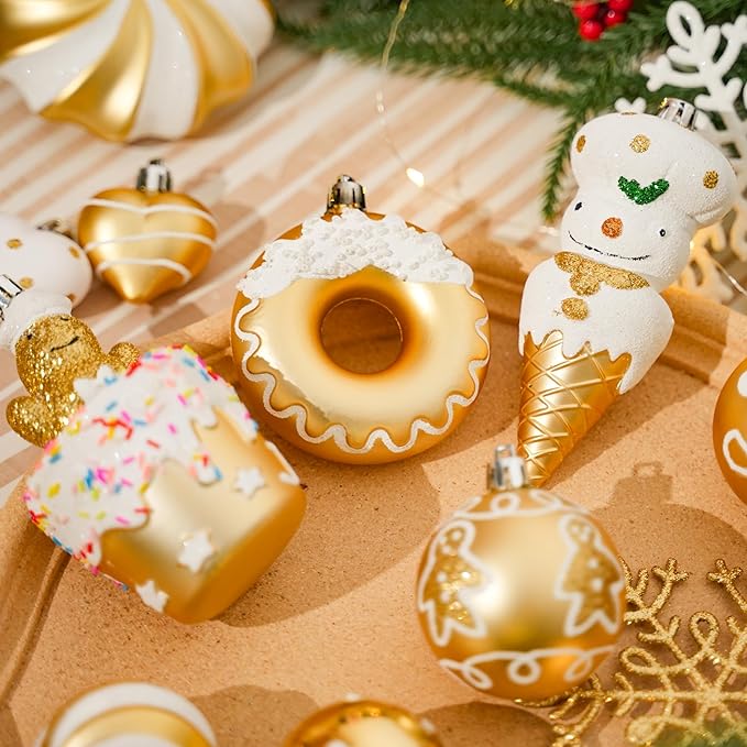 SHareconn 86pcs Christmas Tree Balls Ornaments, Shatterproof Plastic Decorative Baubles for Christmas Tree Decorations, Holiday Wedding Party Decoration, Festive Ornaments,White Gold
