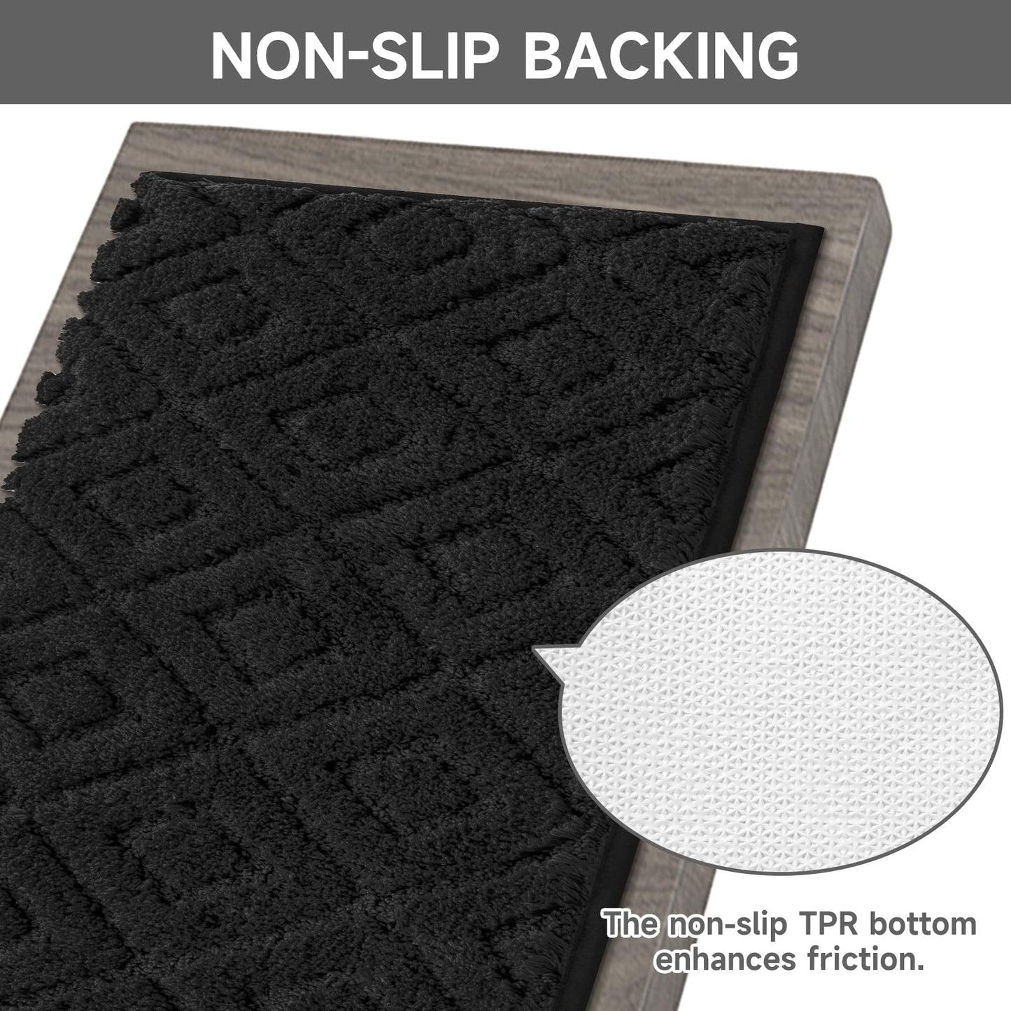 Bsmathom Bathroom Rugs Sets 3 Piece, Microfiber Shaggy Bath Mat Set, Ultra Soft Non-Slip Bath Rugs with U-Shaped Contour Toilet Mat for Bathroom, Tub, Shower Washable Carpets Set, Black