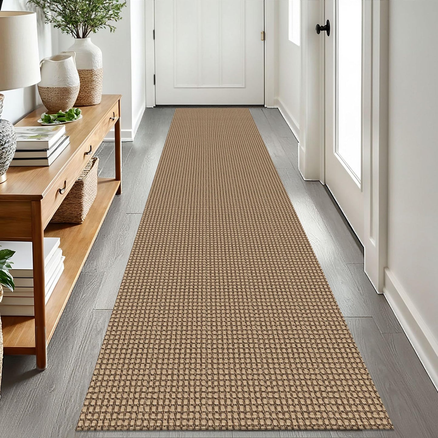 EARTHALL Woven Runner Rug 2x8 Ft Washable Runners for Hallways Cotton Non Slip Rubber Backed Kitchen Runner Braided Indoor Floor Carpet for Entryway, Hallway, Kitchen, Bedroom, Orange/Tan/Brown