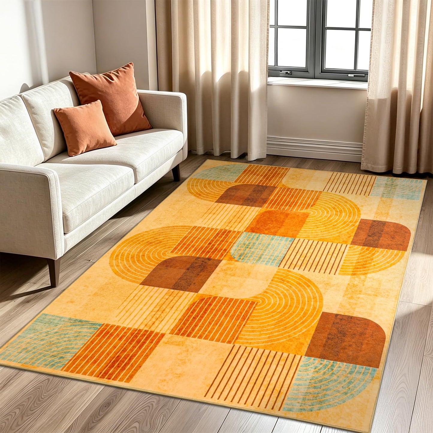 Ailyei Large 3x5 Entryway Rug Indoor, Soft Non Slip Washable Modern Geometric Kitchen Rugs, Low-Pile Boho Floor Mat for Entrance, Bedroom, Living Room, Bathroom (Orange, 3x5 ft)