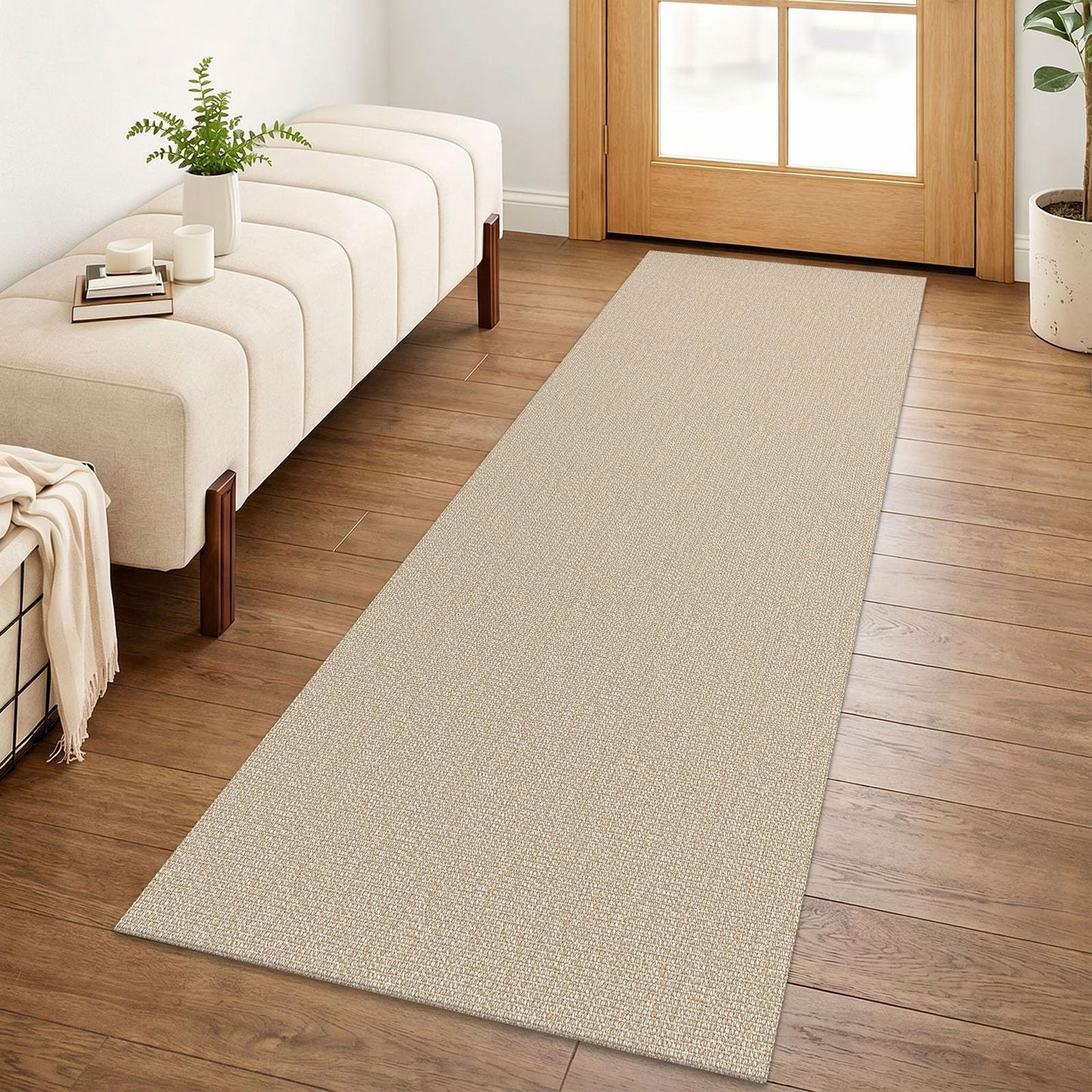 Lansny Washable Runner Rug 2x6 Runners for Hallway Braided Cotton Entryway Runner with Non Slip Backing Indoor Carpet Runners for Kitchen Bedroom, Khaki/Beige