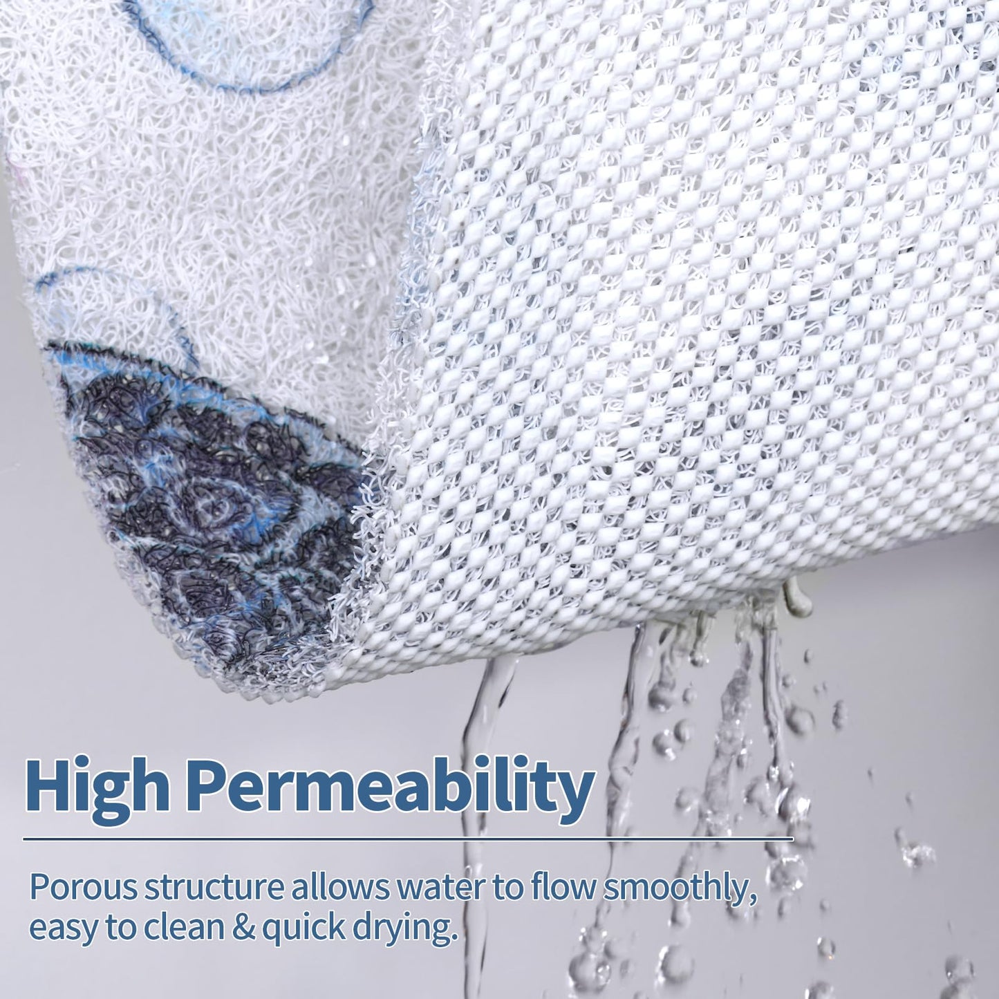 Hombys Non Slip Shower Mat - 24x24 in, Drain Hole, Secure, PVC Loofah, Boho Style