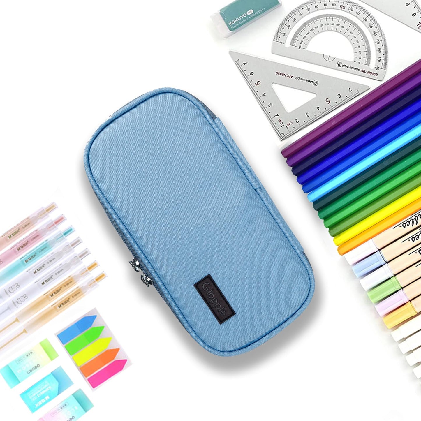 Gloppie Pencil Case Zipper Pencil Pouch Pencil Box for Boys Girls Pen Case Stationary Organizer, Back to School Supplies, Light Blue