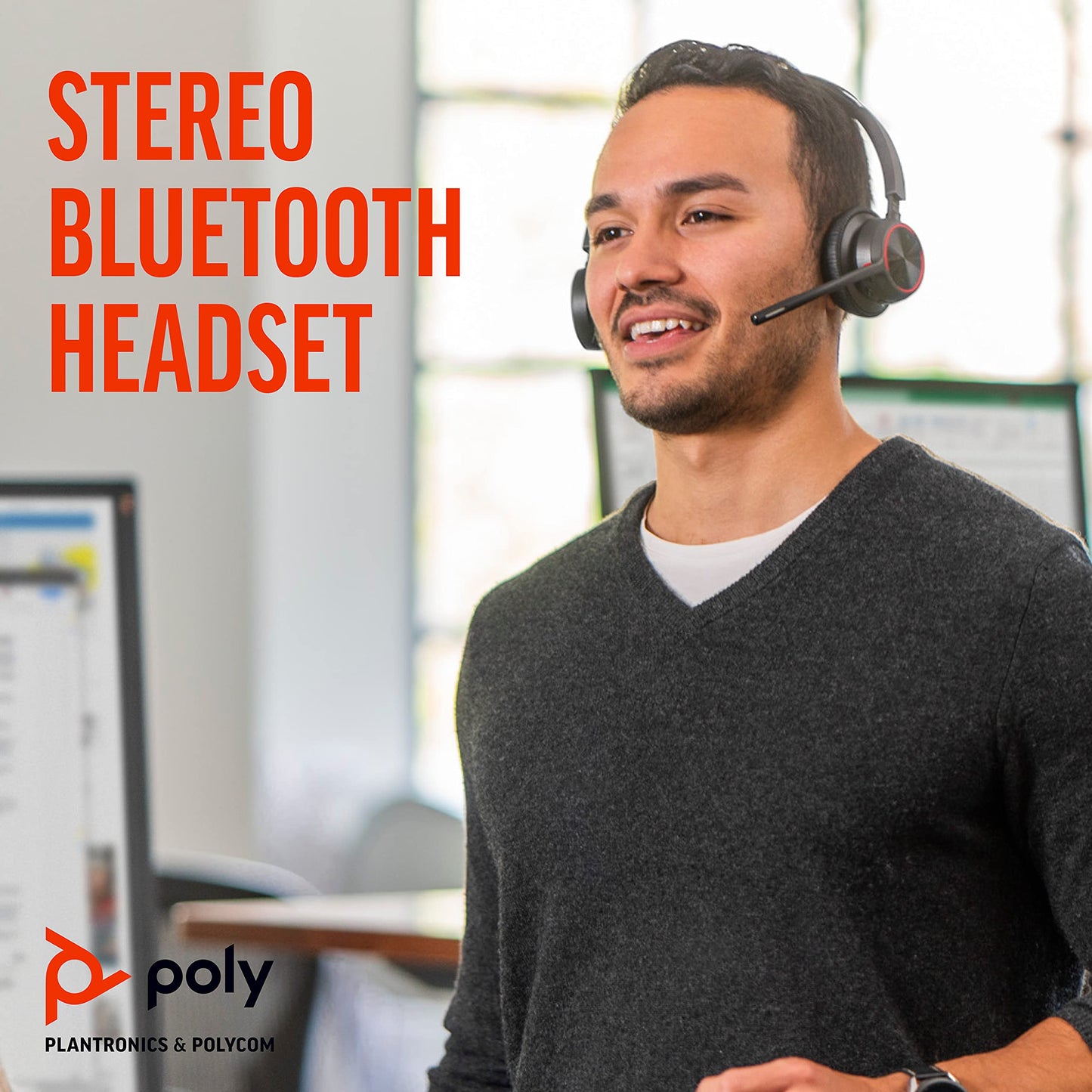 Poly - Voyager 4320 UC Wireless Headset (Plantronics) - Headphones with Boom Mic - Connect to PC/Mac via USB-A Bluetooth Adapter, Cell Phone via Bluetooth - Works with Teams, Zoom & More