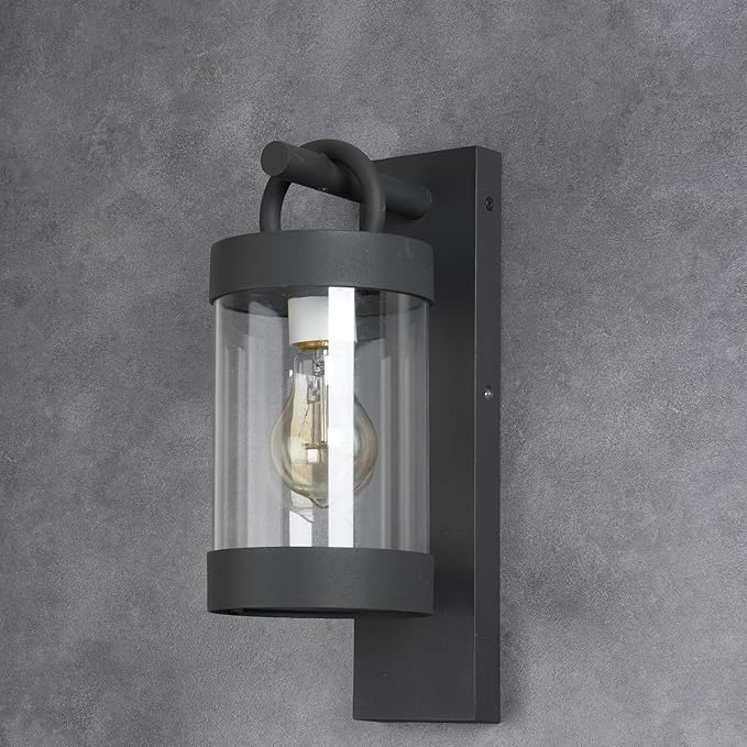 Outdoor Dusk to Dawn Outdoor Wall Lantern Grey Modern Exterior Wall Mount Light Fixture with Photocell E26 Waterproof Porch Light for Patio Garage Front Door (Bulbs Not Included)