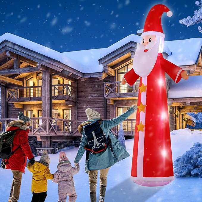 12FT Christmas Inflatables, Giant Santa Christmas Inflatable Outdoor Decoration, Christmas Outdoor Inflatables with Built-in LEDs, Christmas Blow Up Yard Decorations for Party Holiday Lawn