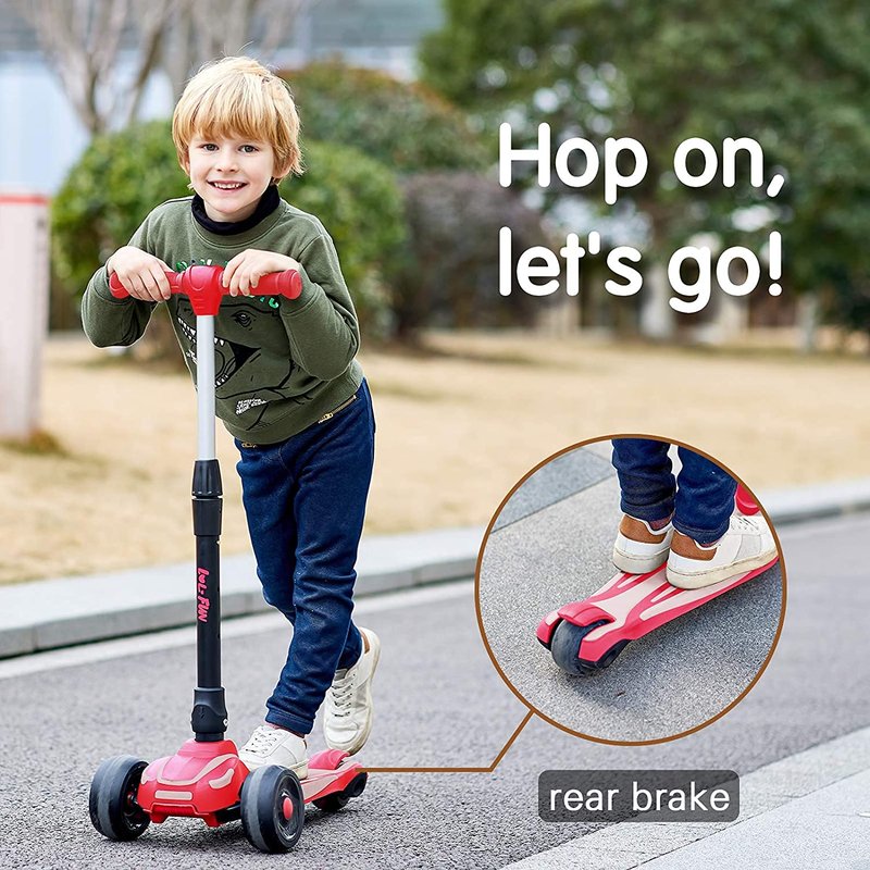 LOL-FUN Scooter for Kids Ages 3-5 Years Old Boy Girl with 3 Wheels, Extra-Wide Childrens Foldable Kick Scooter Kids Ages 6-12 Toddler with 4 Adjustable Height and Lean-to-Steer - Pink