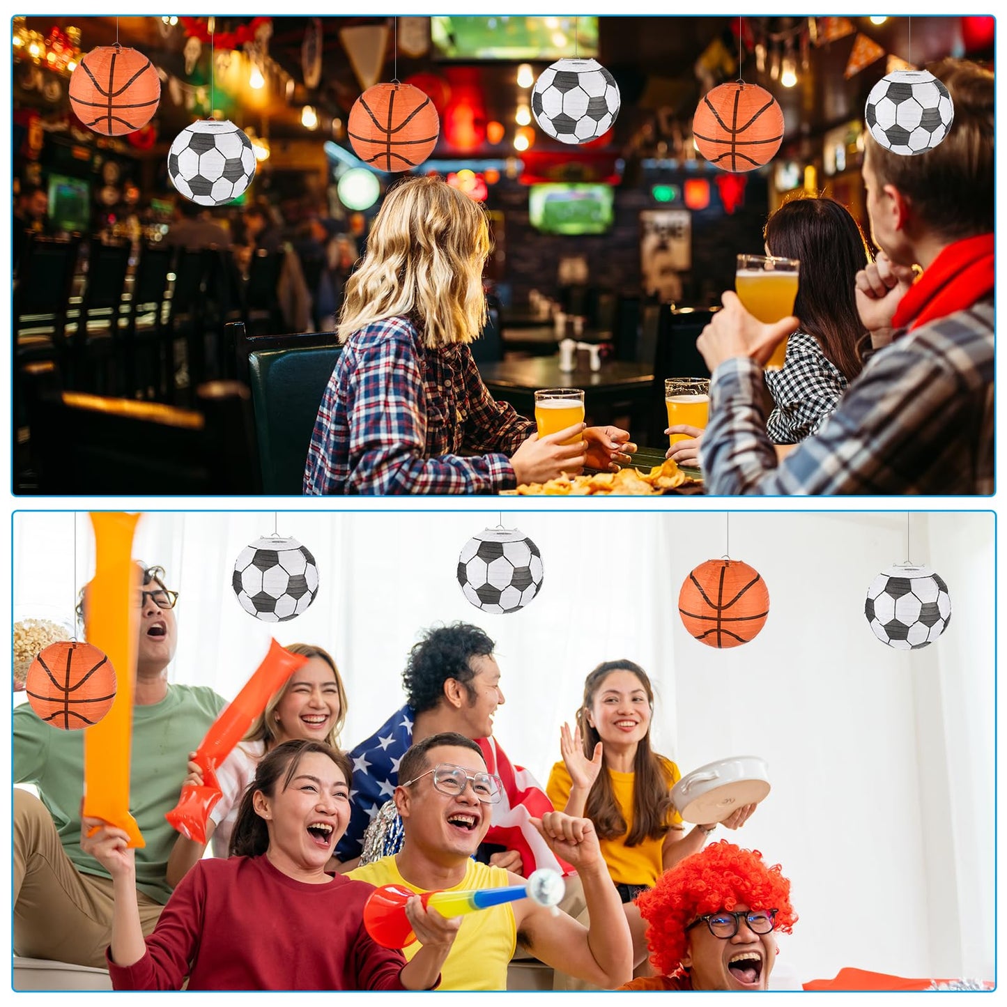 MECCANIXITY Basketball Paper Lanterns, 10" Round Hanging Chinese/Japanese Lantern Decoration for Home Birthday Party Wedding Christmas Classroom Decor, Orange 3 Pcs