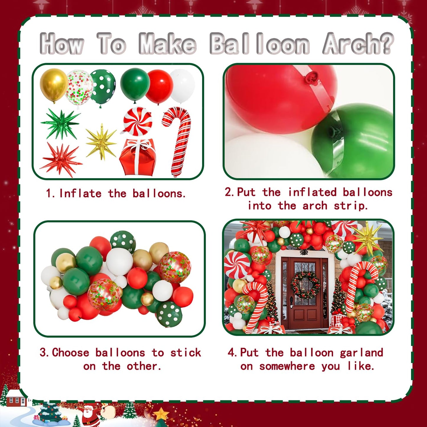 Christmas Balloons Garland Arch Kit, Red Green White Gold with Candy Cane Gift Box Explosion Star Foil Balloons for Christmas New Year Candies Xmas Theme Party Decorations...