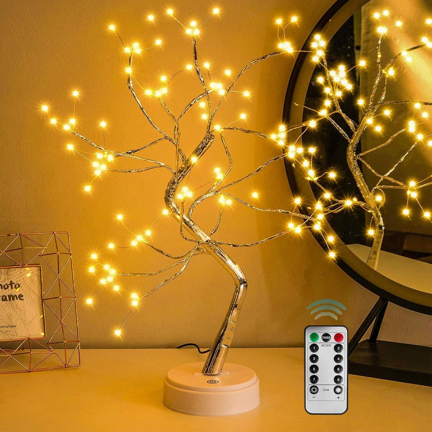 OURBAOFU 20” 108LED Fairy Sparkly Tree Lamp with Remote Control, USB&3AA Powered 8 Modes, DIY Bonsai Artificial Tree Lights, Fairy Spirit Tree Light for Bedrooms Desktop Christmas (Warm White)