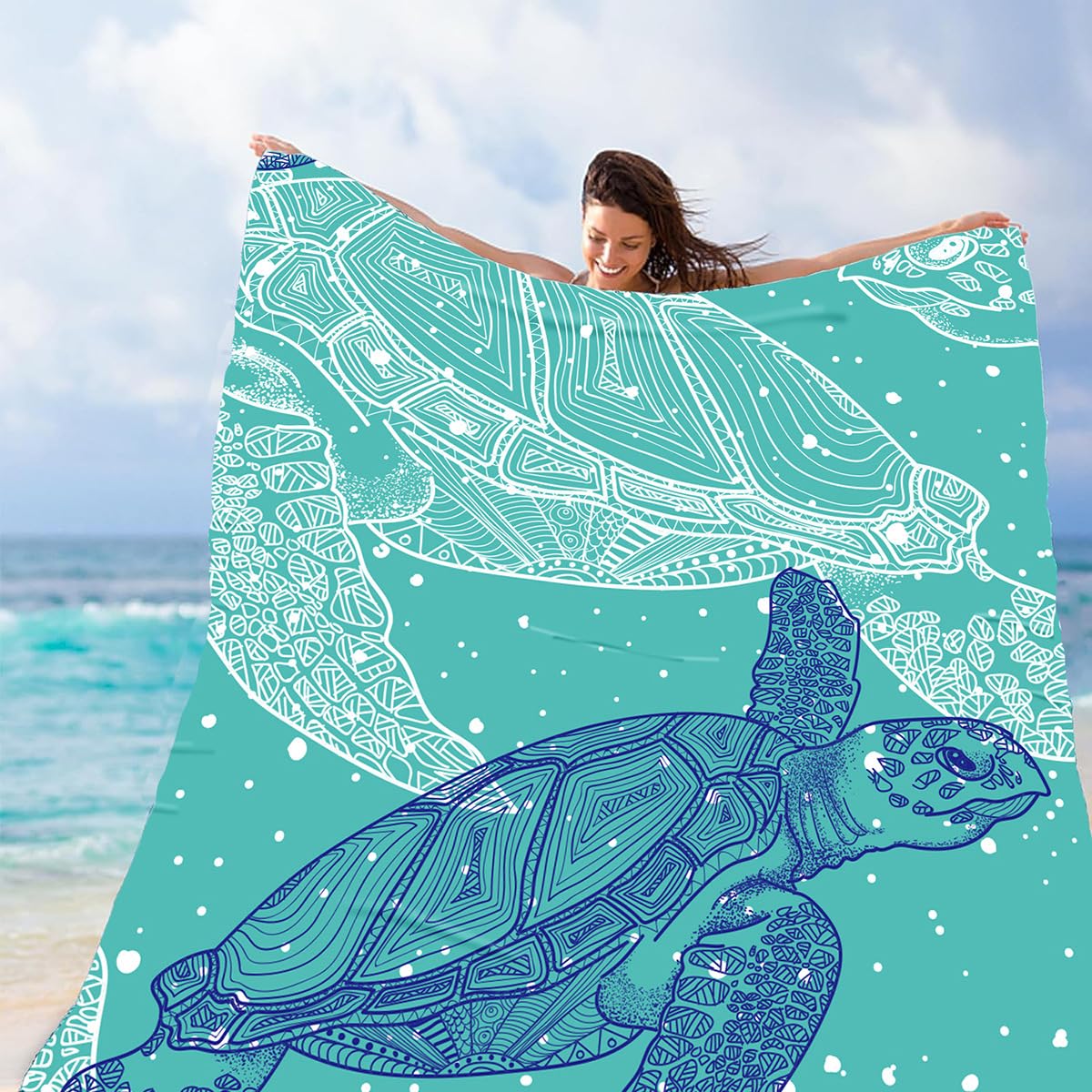 JKSvrenthy Packable Waterproof Picnic Blanket, Waterproof Beach Blanket Sandproof with Stakes, Large Foldable Beach Blanket Waterproof Sandproof, Sand Free Waterproof Beach Mat, 79x83 Inches