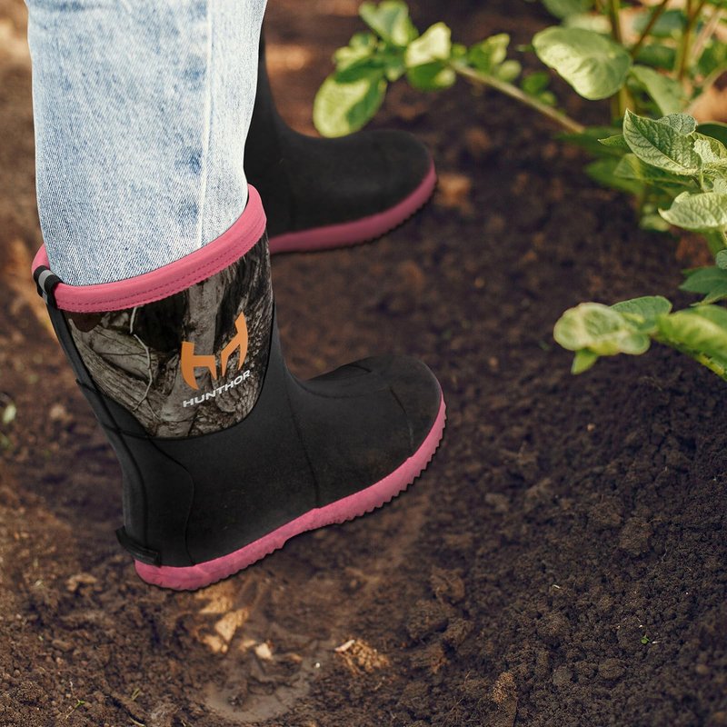 Hunthor Rubber Boots for Women, 5mm Neoprene Insulated Waterproof Rain Boots with Steel Shank, Mid Calf Hunting Shoes for Faming Gardening Mud Work (Purple, Size 8)