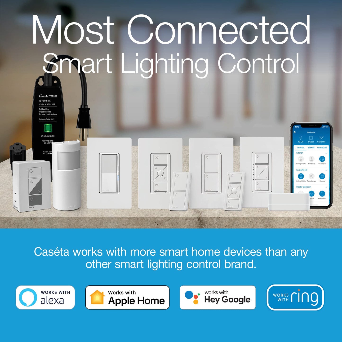 Lutron Caseta Smart Switch 3-Way Kit, with Pico Remote, Wallplate, Wall Bracket for LED Lights and Fans, 5 Amp, Neutral Required, P-PKG1WS-WH