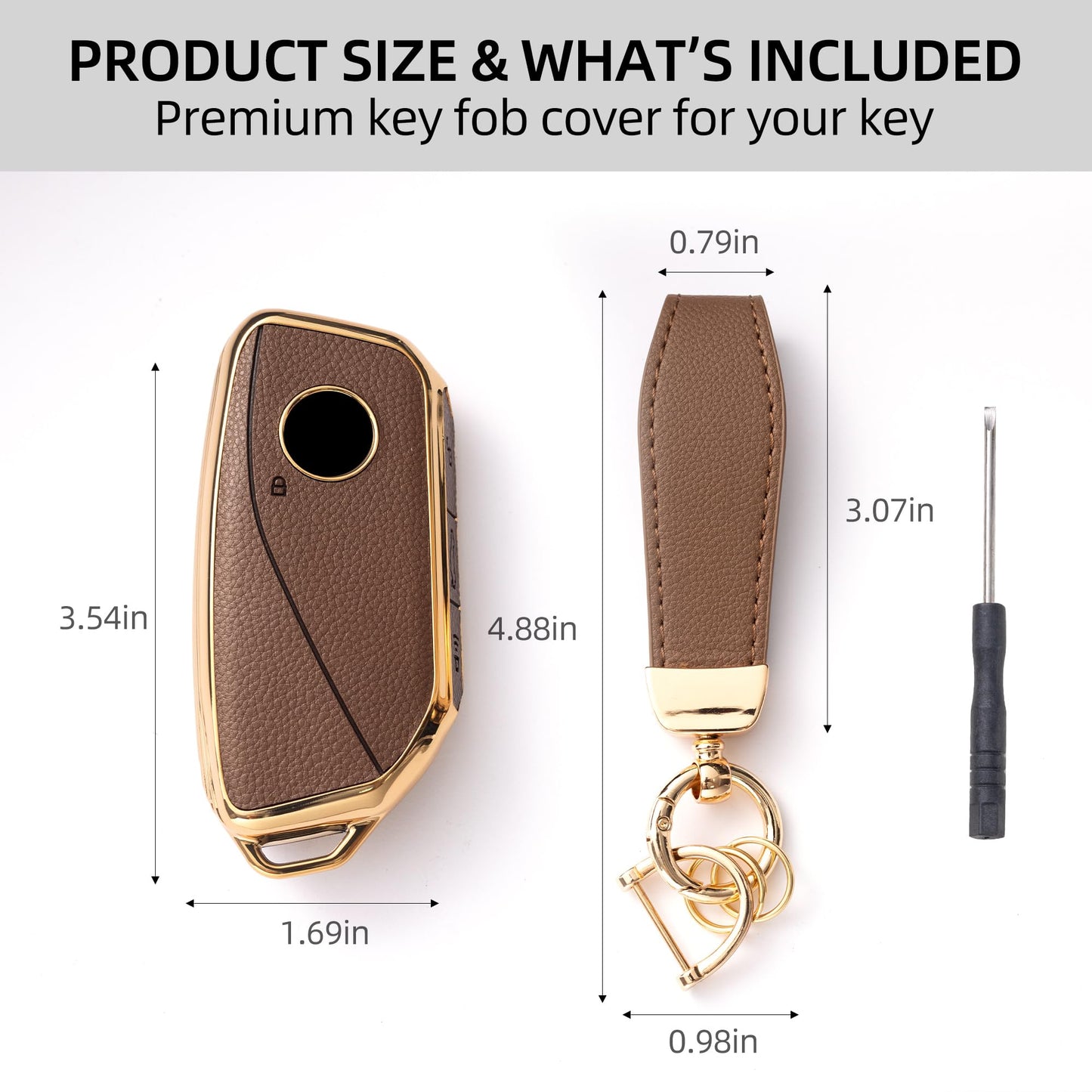 GripKeyShell™ for BMW Key Fob Cover, Leather + Soft TPU Car Key Case with Keychain Compatible with 2023–2026 5 7 Series 740i 760i, X1 X2 X3 X5 X6 X7, i5 i7 iX iX3 XM Smart Key