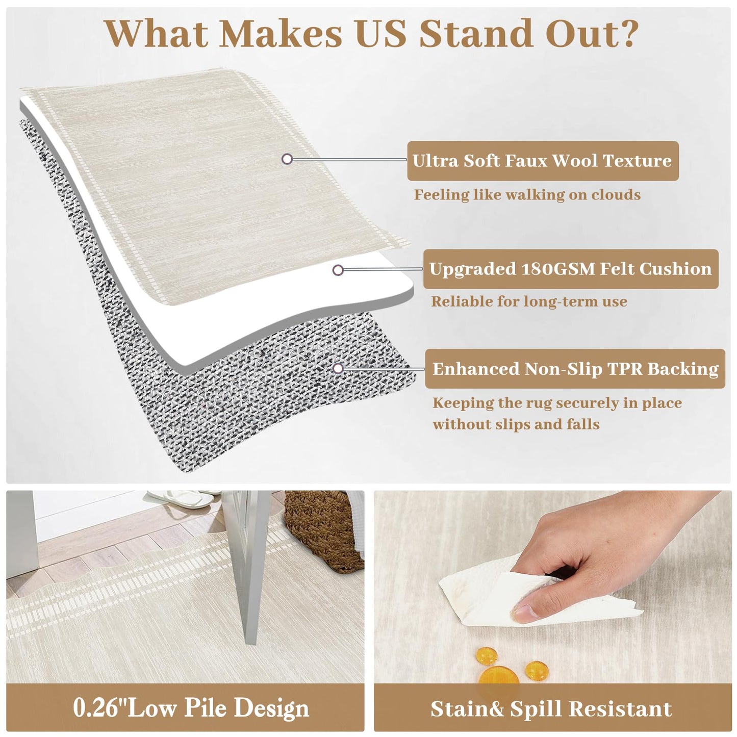 GarveeHome Scalloped 9x12 Area Rugs for Living Room Non-Slip, Modern Neutral Washable Rugs for Bedroom Large Solid Farmhouse Rug Bordered Carpet for Apartment Table Dorm Nursery, Cream 9x12