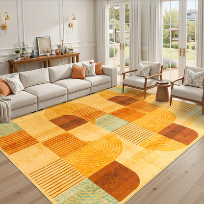 OHDS 5x7 Area Rugs for Living Room, Soft Modern Geometric Rug for Bedroom, Washable Non-Slip Indoor Floor Abstract Carpet for Dining Room Nursery Home，Multi/Orange