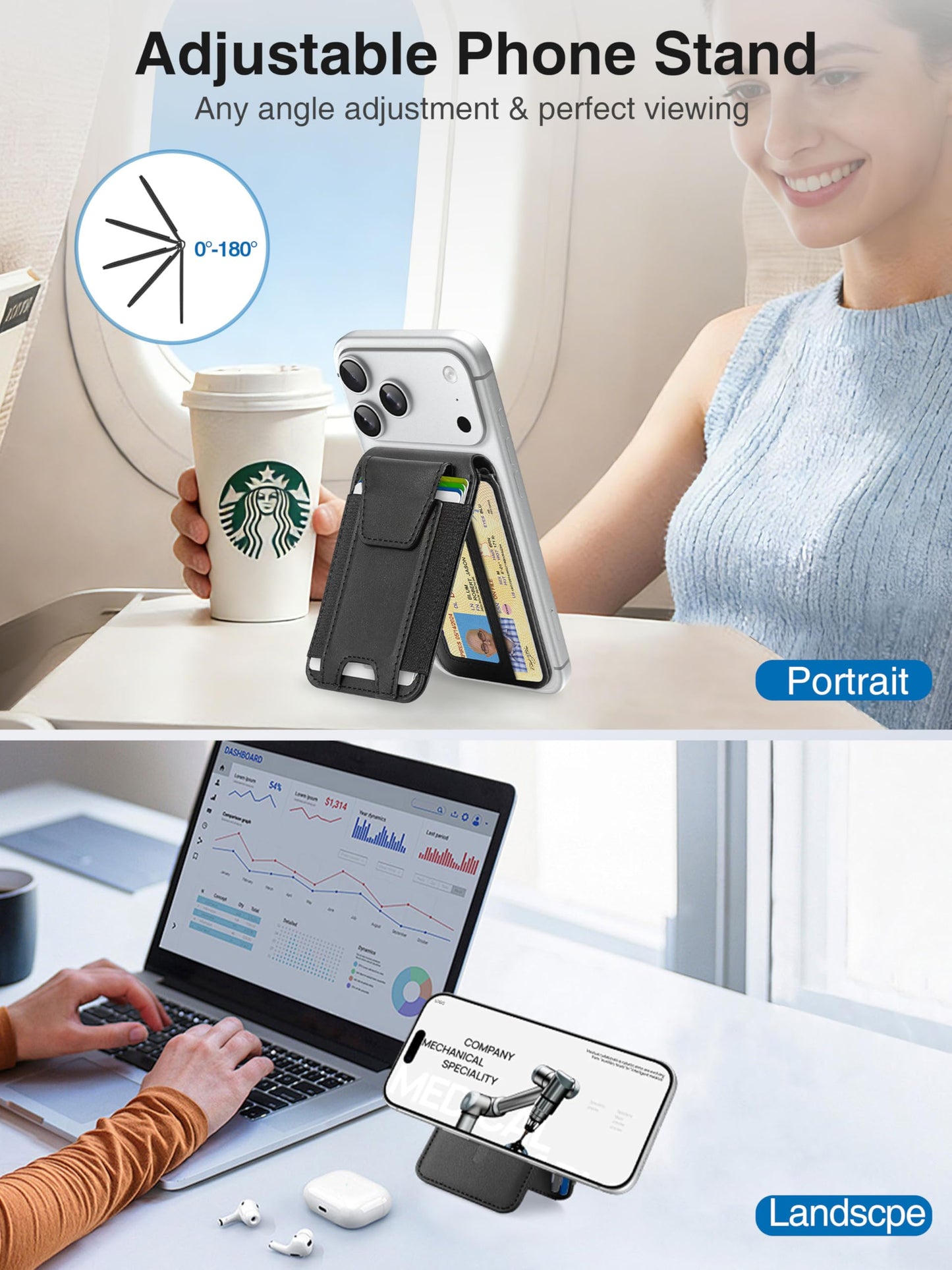 TopMade for MagSafe Wallet with Stand, Strongest Magnetic Wallet for iPhone 17/16/15/14/13/12 Series, Leather Magnetic card holder with Adjustable Stand, 9 Cards Holder, RFID Blocking, Black