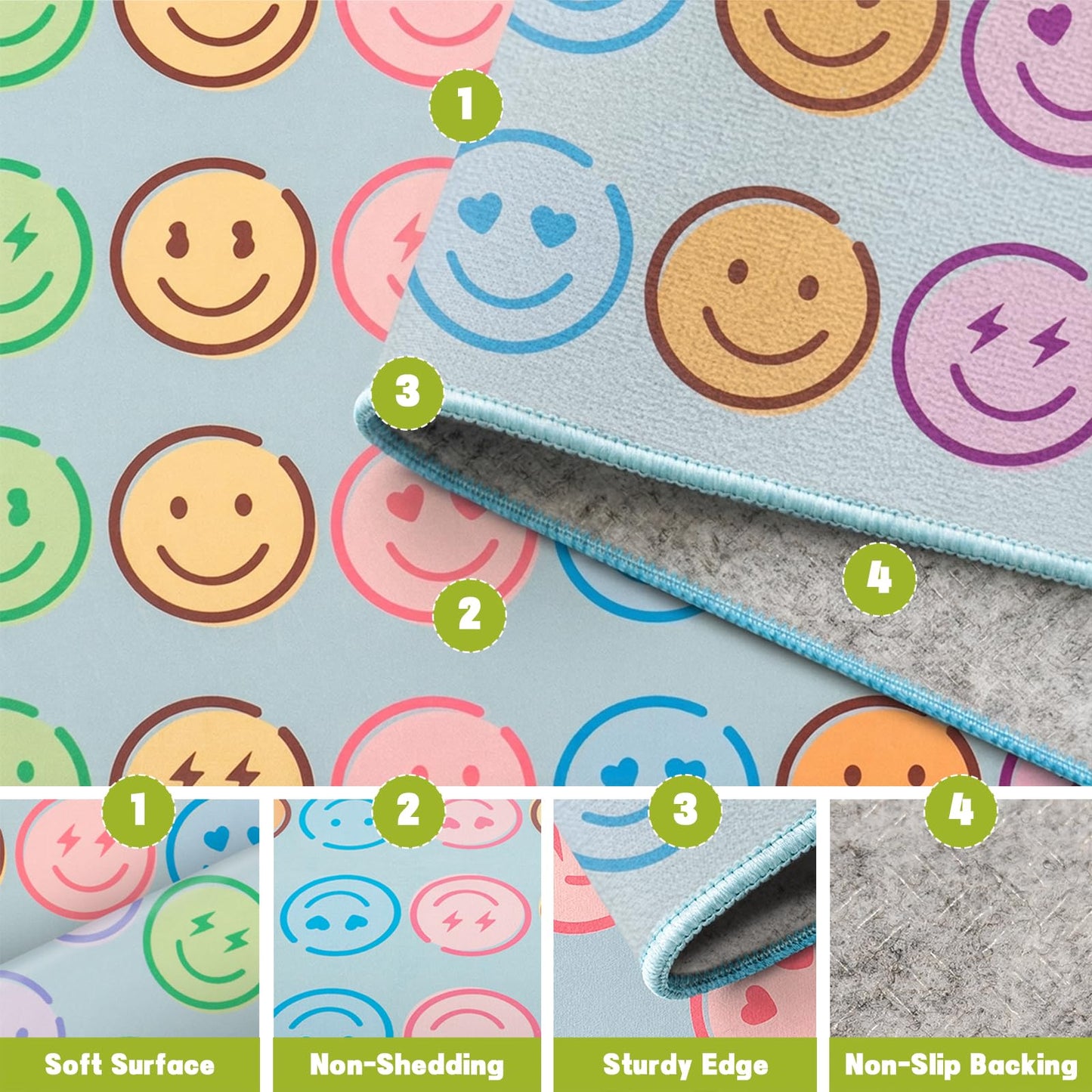 5' x 7' Classroom Rug, Carpets Schoolgirl Style Pastel Smileys Educational Area Rugs for Kids Room Seating Décor, Play Carpet for Teaching and Playroom (Smiley Face Rug, 5x7ft)
