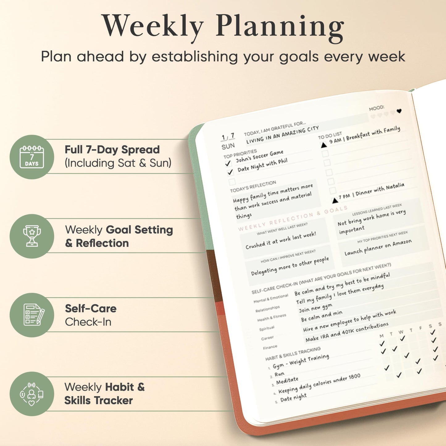 2026 Planner, Daily Journal & Gratitude Journal All-In-One with To Do List, Self Care Prompts & Habit Tracker - 5.8 x 8.3 - Morning