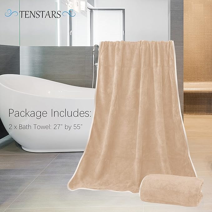 TENSTARS Silk Hemming Bath Towels
