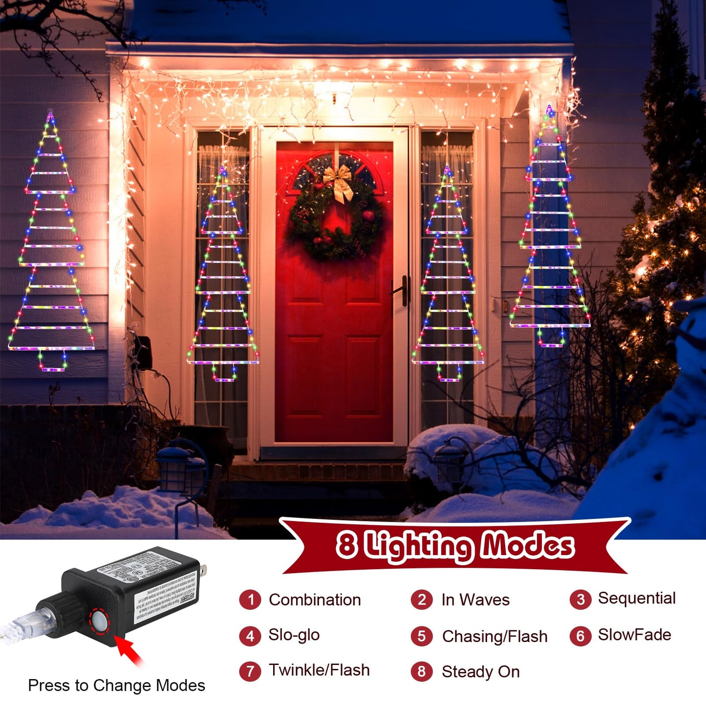 MUYUN LED Christmas Ladder Tree Lights, 4.3ft, 165 Multicolor LEDs, 8 Modes, Waterproof, Indoor/Outdoor