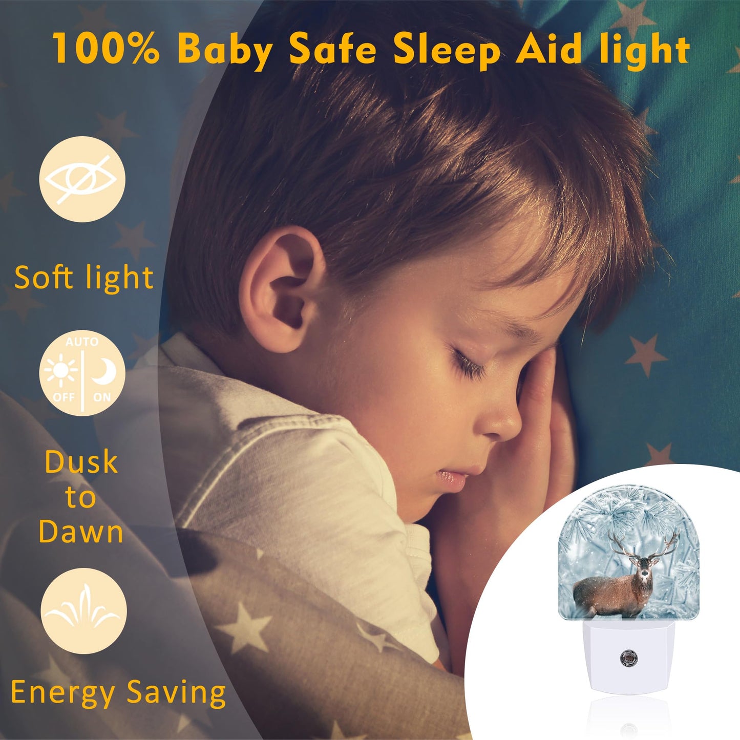 sndheke Red Deer in Winter Forest Night Light Plug into Wall, Beautiful Christmas Scenery Dusk to Dawn Night Light Plug in,0.5w Energy Saving Sleep Friendly NightLight for Kids Boys Girls Home Decor