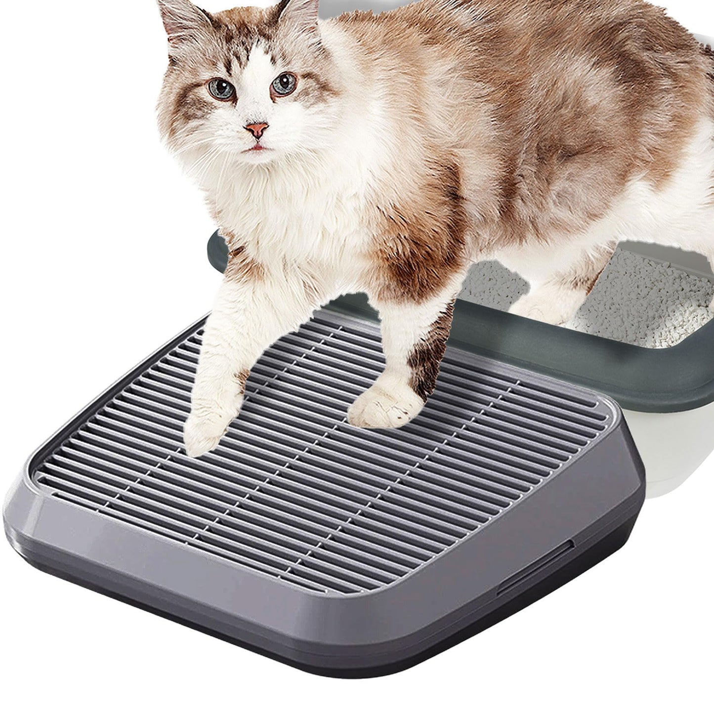 Litter Box Step Washable Cat Litter Catcher Double Layer with Filter Function, Elevated Waterproof Kitty Litter Box Ramp Mat, Easy to Clean, Sturdy Indoor Pedal Stool Ideal for Kitten & Elderly Cats