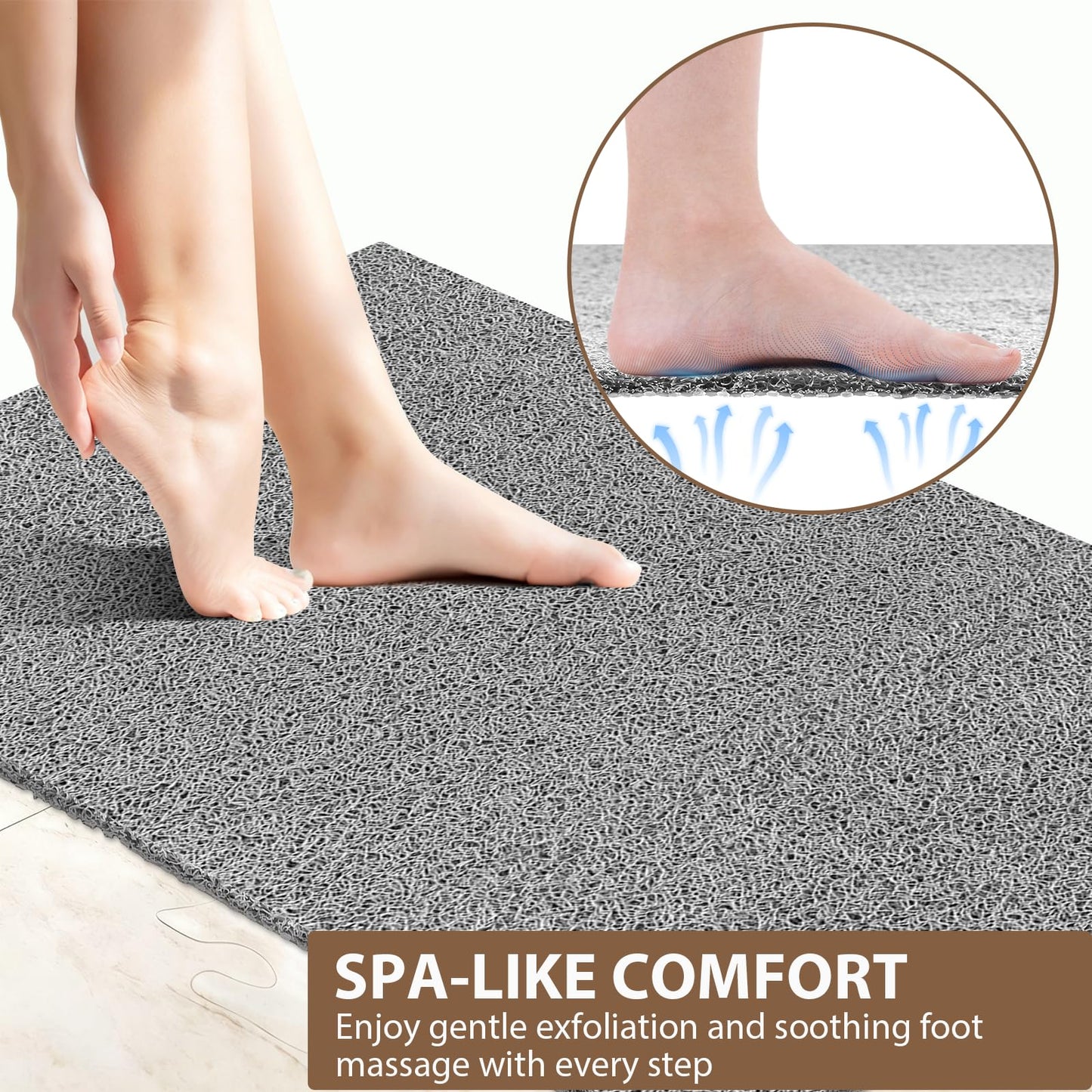 Shower Mat Non Slip: 35.4 x 23.6 Inch Extra Large Shower Mats for Inside Shower with Drain Hole - Soft PVC Loofah Anti Slip Shower Stall Mat for Walk-in Shower and Bathroom, Quick Drying