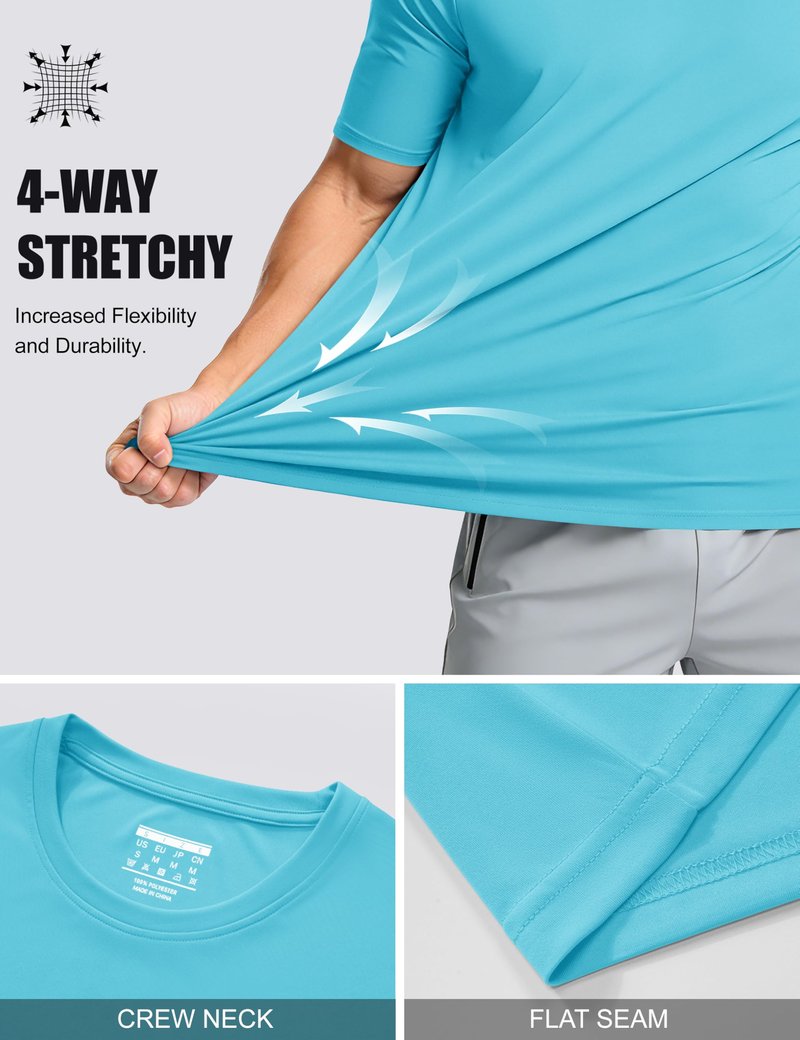 Mens Sun Shirts UPF 50+ Short Sleeve T-Shirt Fishing Shirts Quick Dry Moisture Wicking Performance Shirts Rash Guards Beach Shirts Ice Blue