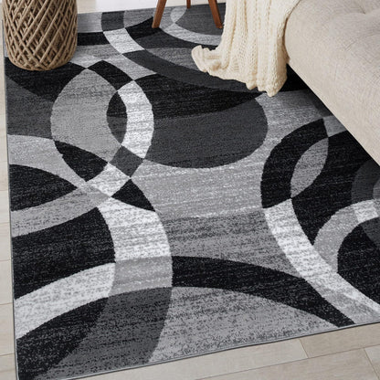 Rugshop Gray Modern Geometric Area Rug, Abstract Circles, High-Traffic, Non-Shedding, for Bedroom, Home Office and Small Living Room, 3'3" x 5'