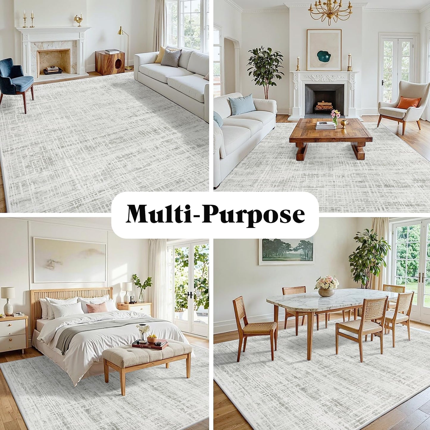 9x12 Area Rugs Washable Rug: Anti-Skid Abstract Modern Living Room Rug Soft Thin Carpets Indoor Floor Non-Shedding Carpet for Bedroom Dining Farmhouse Nursery Home Office (White Gray, 9'x12')