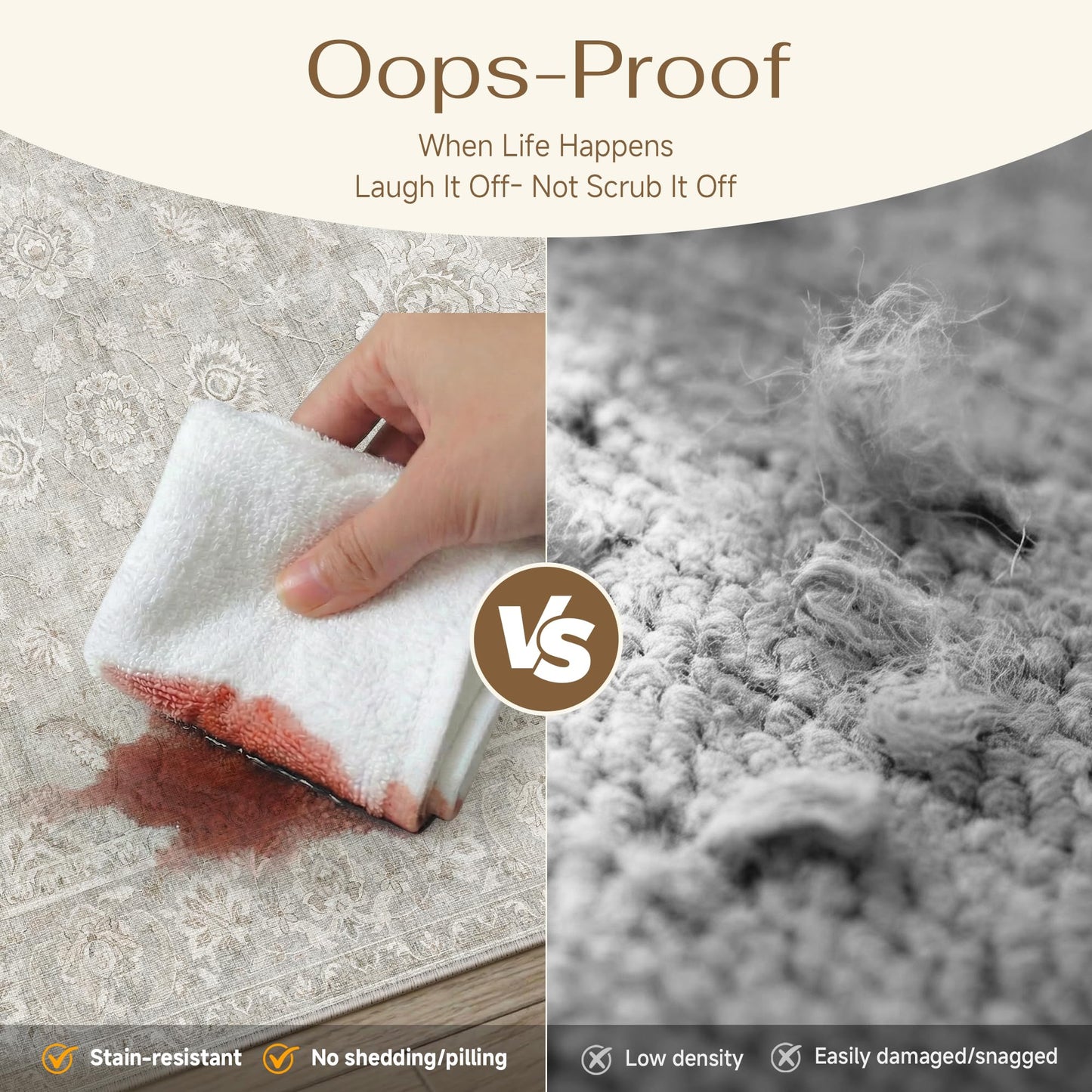 WondRg 4x6 Grey Washable Area Rug for Living Room Bedroom Neutral Floral Soft Non Slip Rug Low Pile Distressed Carpet for Dining Room Nursery Office Indoor