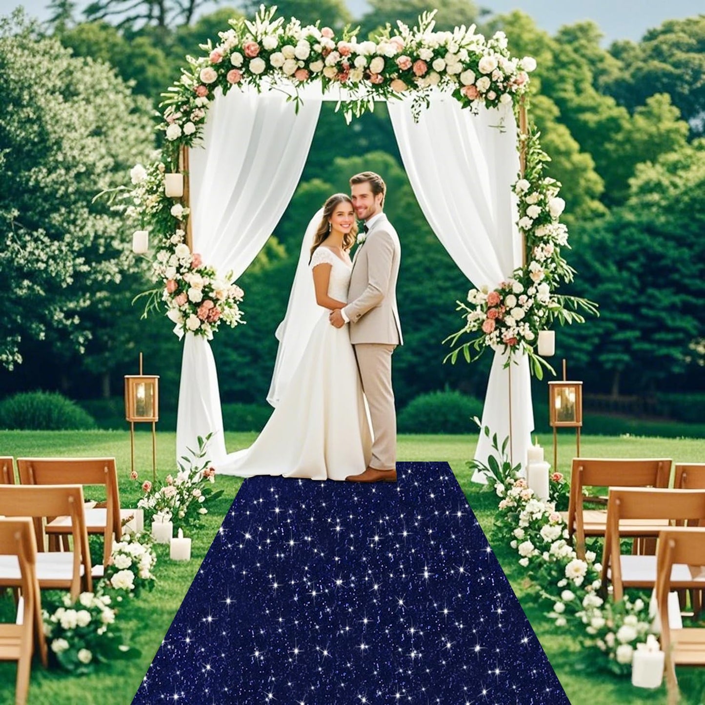 ROMANKAS Glitter Aisle Runner for Wedding Ceremony Navy Blue Aisle Runner 4ftx20ft Event Carpet Aisle Runners Sequin Aisles Runner Shimmer Carpet Runners for Party Baby Shower Bridal Reception Decor