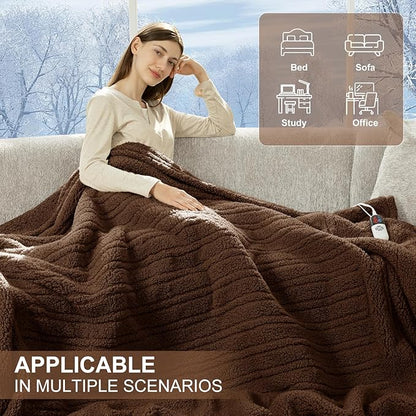 Heated Throw Blanket 50"X60"- Soft Double Sided Sherpa Electric Throw Blanket with 5 Heatings Levels & 4 hrs Auto Shut Off, Overheat Protection & ETL Certified, Gift for Women(Brown)