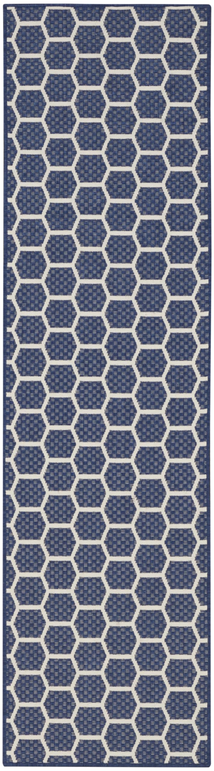 Nourison Home Reversible Indoor Outdoor Navy 2'2" x 8' Area Rug - Easy Clean, Non Shedding, Bed Room, Living Room, Dining Room, Kitchen (8' Runner)