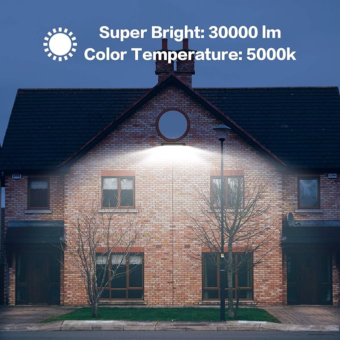 MORSEN 300W Flood Light Outdoor Plug in - 30000LM 5000K LED Flood Light, IP66 Waterproof, UL Listed Daylight Security Lights for Garden, Yard, Garage, Stadium, 2 Pack