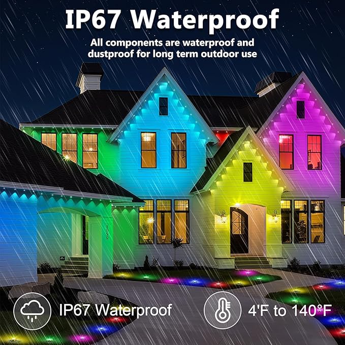 150FT Permanent Outdoor Lights,for House Roof, Christmas, Holiday, Party, Daily Lighting, IP67 Waterproof,RGB Eaves Lights with Multi Scene Modes for Halloween