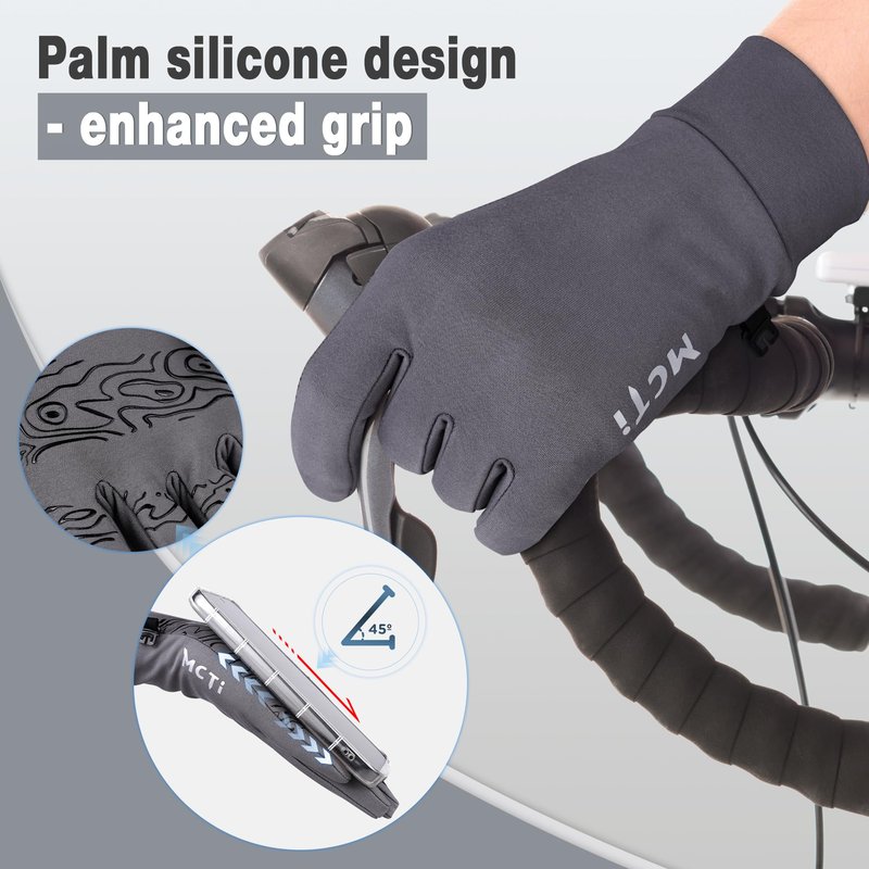 MCTi Lightweight Gloves Liners for Men Women, Touch Screen Gloves with Conductive Microfiber, Palm Silicone, for Cold Weather Running Driving Hiking Grey-L