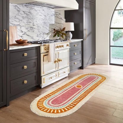 Lukinbox Boho Bathroom Runner Rugs with Fringes, 2x6 Oval Sun Washable Hallway Runner Rug, Extra Long Soft Non-Slip Rainbow Area Rug for Kitchen Laundry Room Entryway