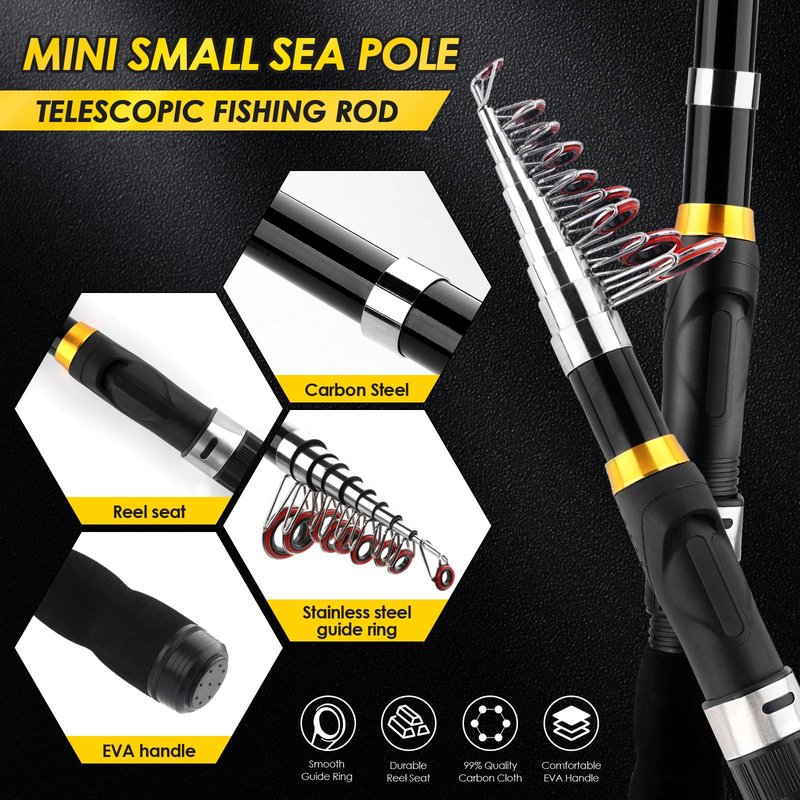 2PCS Telescopic Fishing Rod Reel Combo 6.89FT Collapsible Spinning Pole Kit Compact Fishing Lures Tackle Box Accessories Lightweight Travel Fishing Tool Set for Fishermen Gift