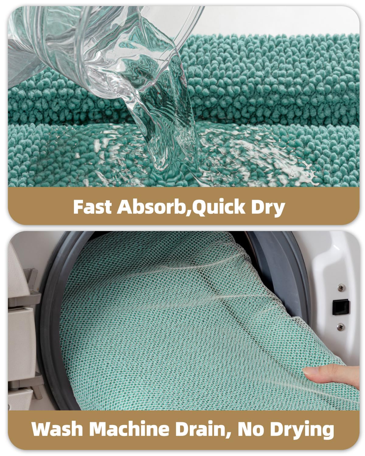Color&Geometry 24x17 Memory Foam Bath Mat, Teal Bathroom Rug Soft Absorbent Chenille, Non Slip Thick Shower Mat