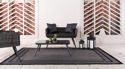 Unique Loom Outdoor Border Collection Area Rug - Multi Border (4' x 6' Rectangle, Gray/ Black)