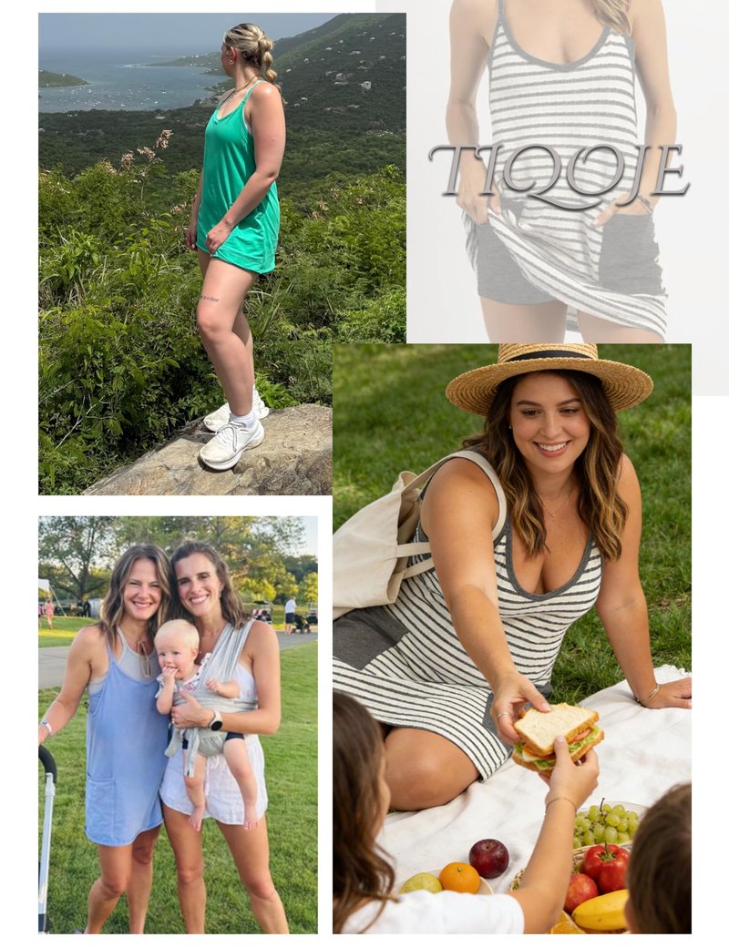 TIQOJE Women’s Striped Athletic Dress with Pockets – Casual Summer Tennis Dress 2025(stripedkhaki-XL)