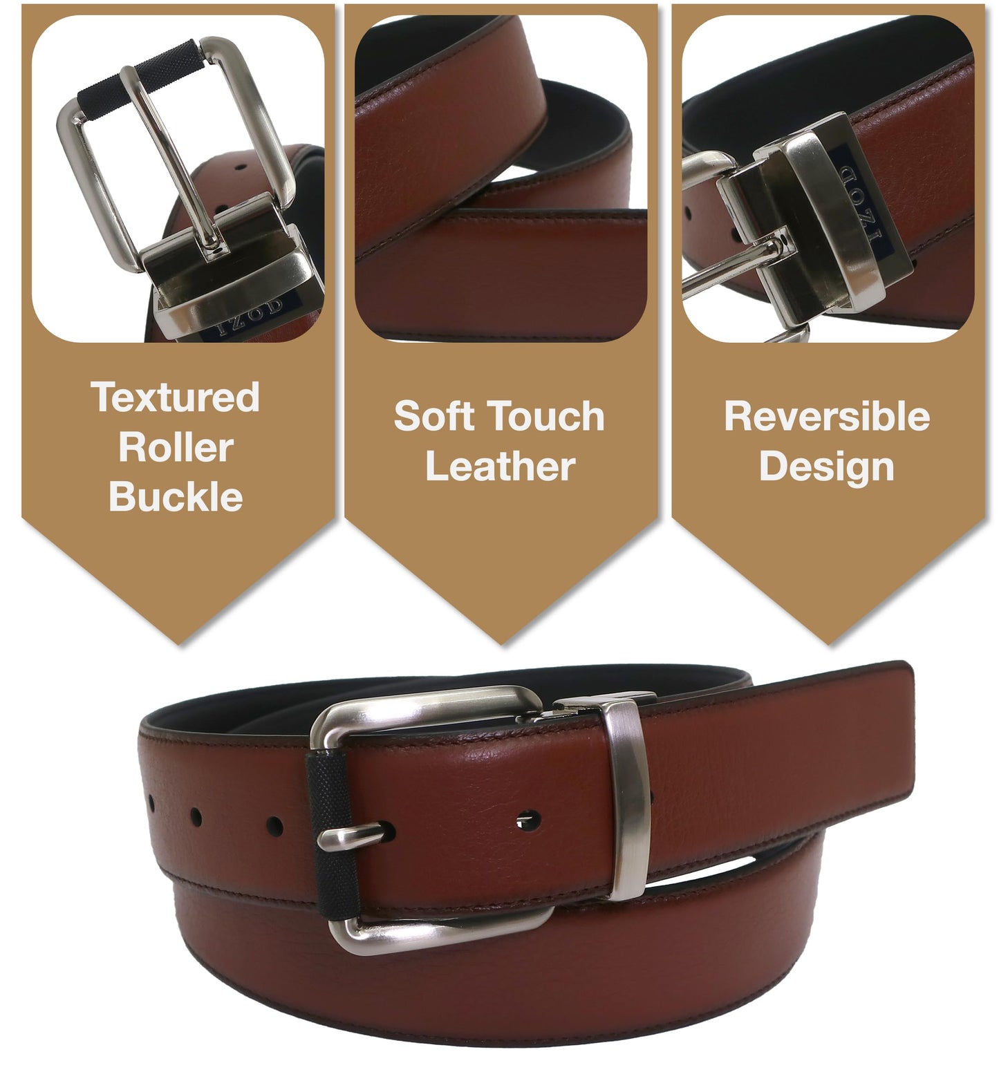 IZOD, Mens, Reversible Leather Belt, Black, 42/44