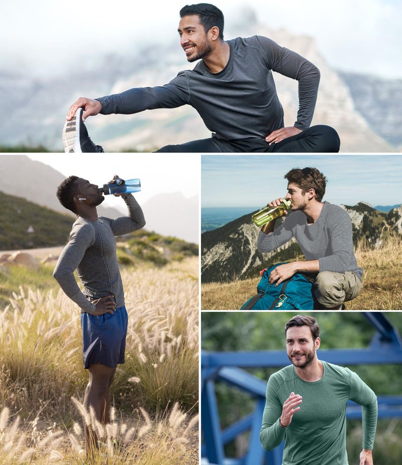 Kinglaman 6 Pack Men Dry Fit Workout Long Sleeve Athletic Gym UPF 50+ SPF UV Sun Protection Quick Dry Lightweight Shirts 1 Black 1 Gray 1 Heather Gray 1 Blue 1 Red 1 Green XX-Large