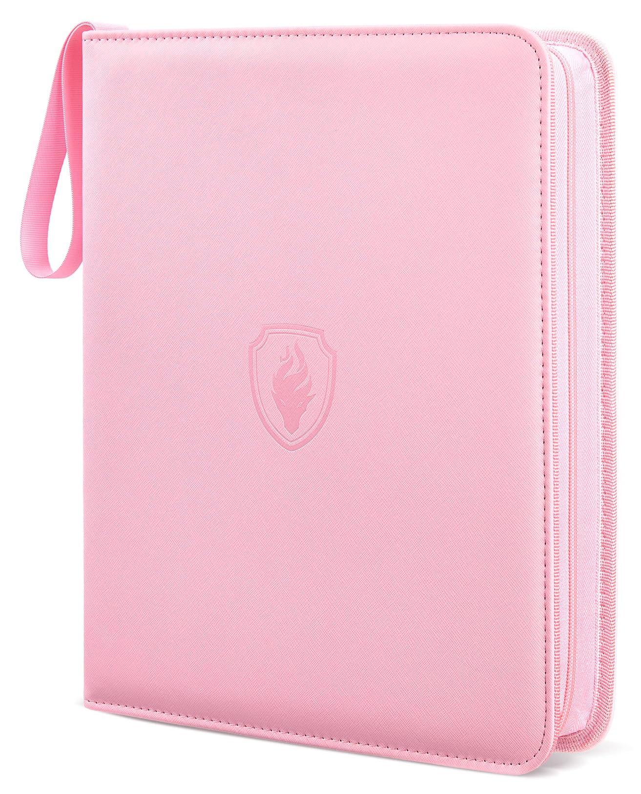 Fabmaker 9 Pocket Card Binder, Premium Trading Card Binder Holds 756 Cards, PU Cover 3 Ring Zipper Card Binder, Portable Baseball Card Binder, Collection Album for Game & Sport Cards, Pink